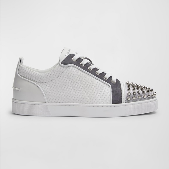 Christian Louboutin White and Gray Studded Sneakers